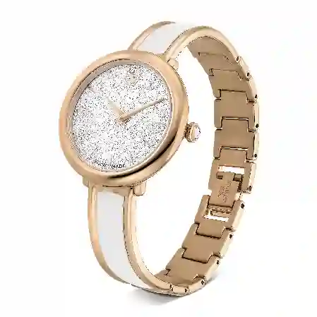 Resim Crystalline Bangle Saat, İsviçre Üretimi, Metal bileklik, Yeşil, Pembe altın rengi yüzey