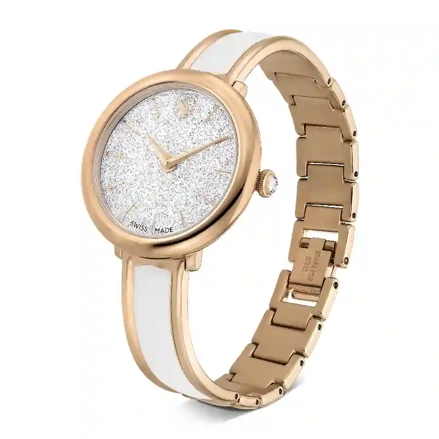 Resim Crystalline Bangle Saat, İsviçre Üretimi, Metal bileklik, Yeşil, Pembe altın rengi yüzey