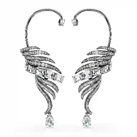 Resim The Vienna Collection kelepçe küpe, Tüy, Beyaz, Rutenyum kaplama