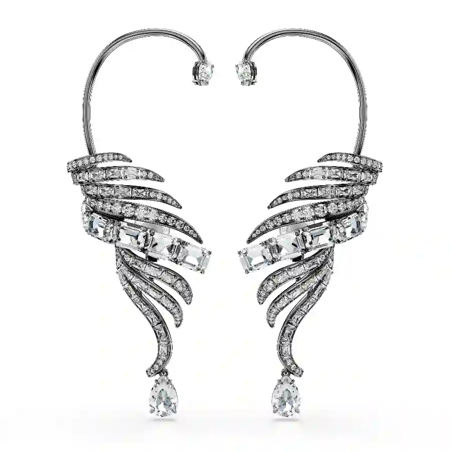 Resim The Vienna Collection kelepçe küpe, Tüy, Beyaz, Rutenyum kaplama