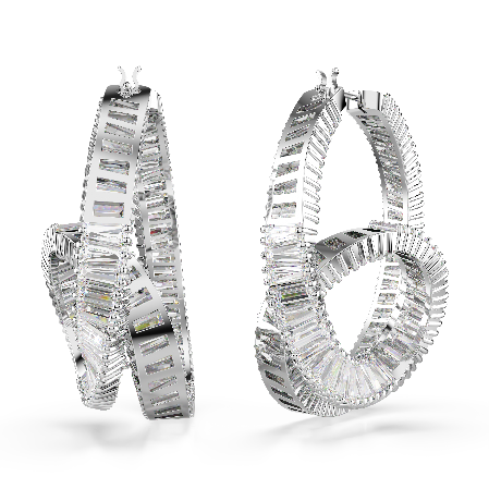 Resim Matrix halka küpeler, Baget kesim, Kurdele, Beyaz, Rodyum kaplama