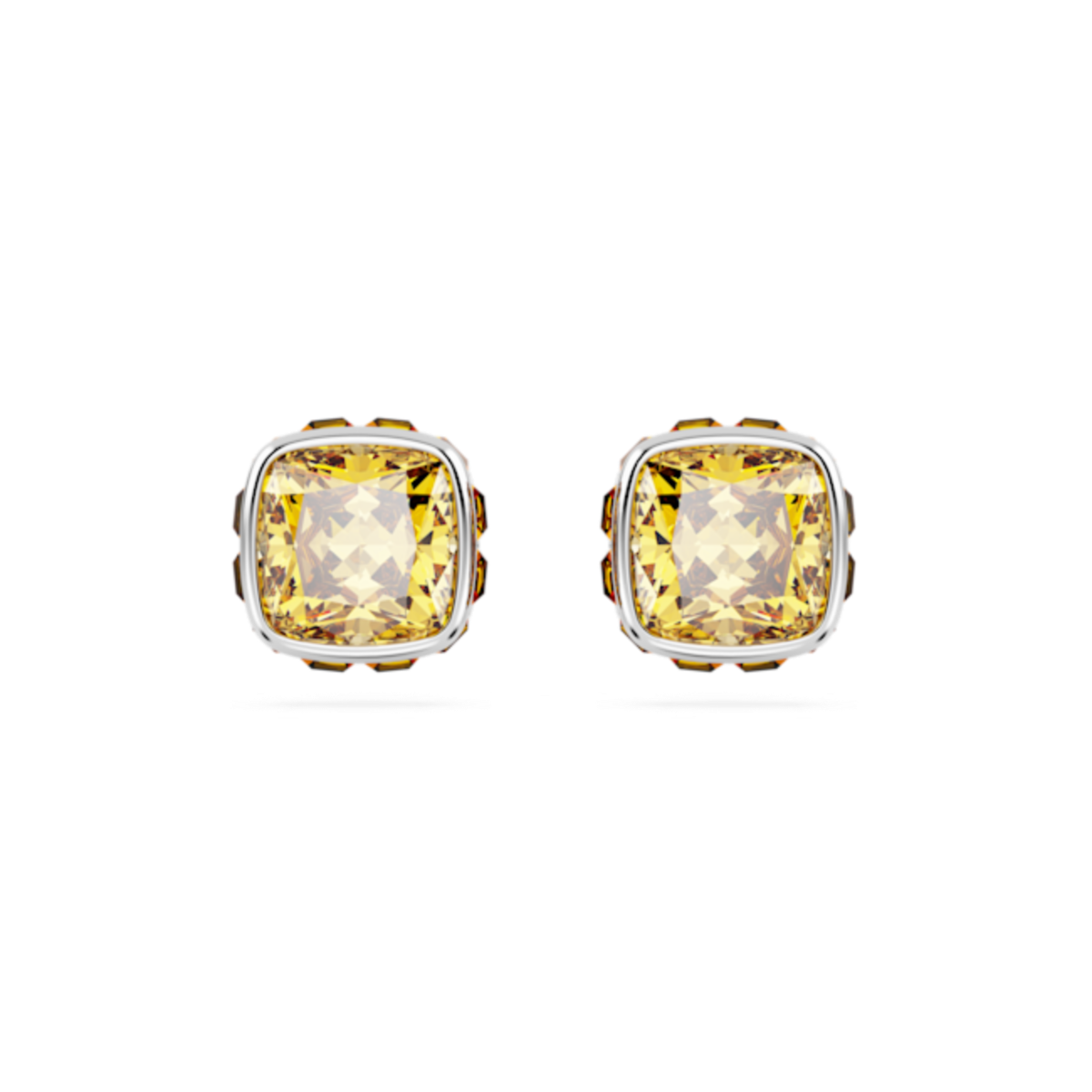 Resim Birthstone düğme Küpeler, Kare kesim, Kasım, Sarı, Rodyum kaplama