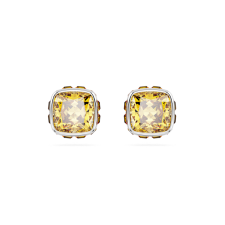 Resim Birthstone düğme Küpeler, Kare kesim, Kasım, Sarı, Rodyum kaplama
