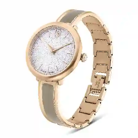 Resim Crystalline Bangle Saat, İsviçre Üretimi, Metal bileklik, Bej, Pembe altın rengi yüzey