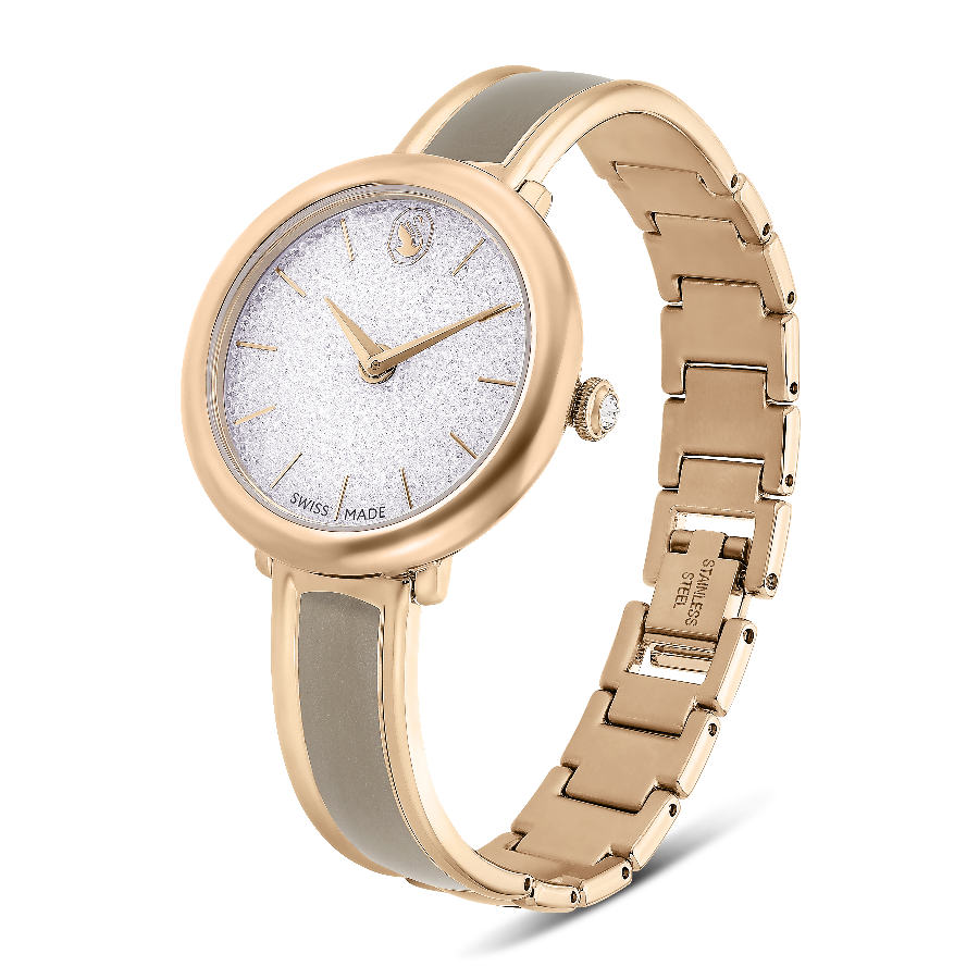 Resim Crystalline Bangle Saat, İsviçre Üretimi, Metal bileklik, Bej, Pembe altın rengi yüzey