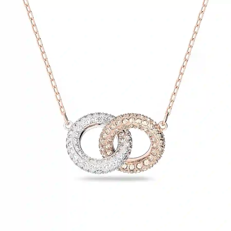 Resim Stone Kolye, İç içe geçmiş daireler, Beyaz, Pembe altın rengi kaplama