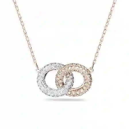 Resim Stone Kolye, İç içe geçmiş daireler, Beyaz, Pembe altın rengi kaplama