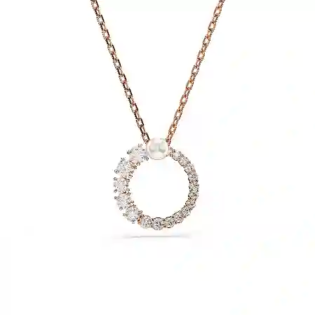 Resim Matrix Kolye, Kristal inci, Yuvarlak kesim, Beyaz, Pembe altın rengi kaplama