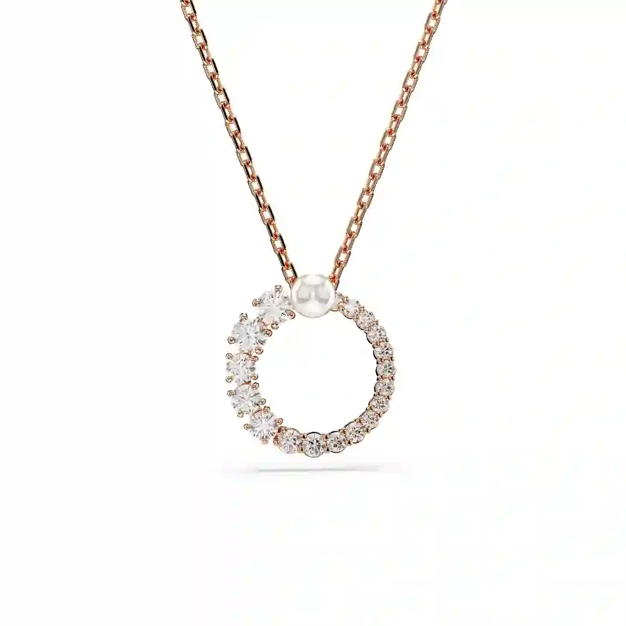 Resim Matrix Kolye, Kristal inci, Yuvarlak kesim, Beyaz, Pembe altın rengi kaplama