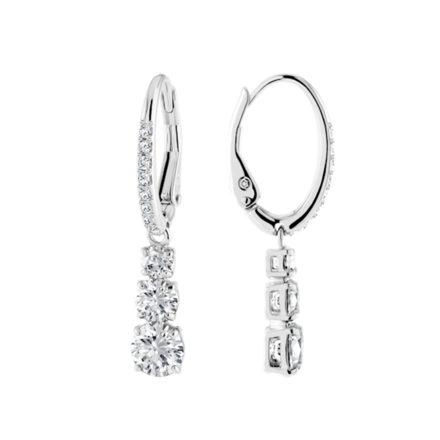 Resim Attract Trilogy halka küpeler, Yuvarlak kesim, Beyaz, Rodyum kaplama