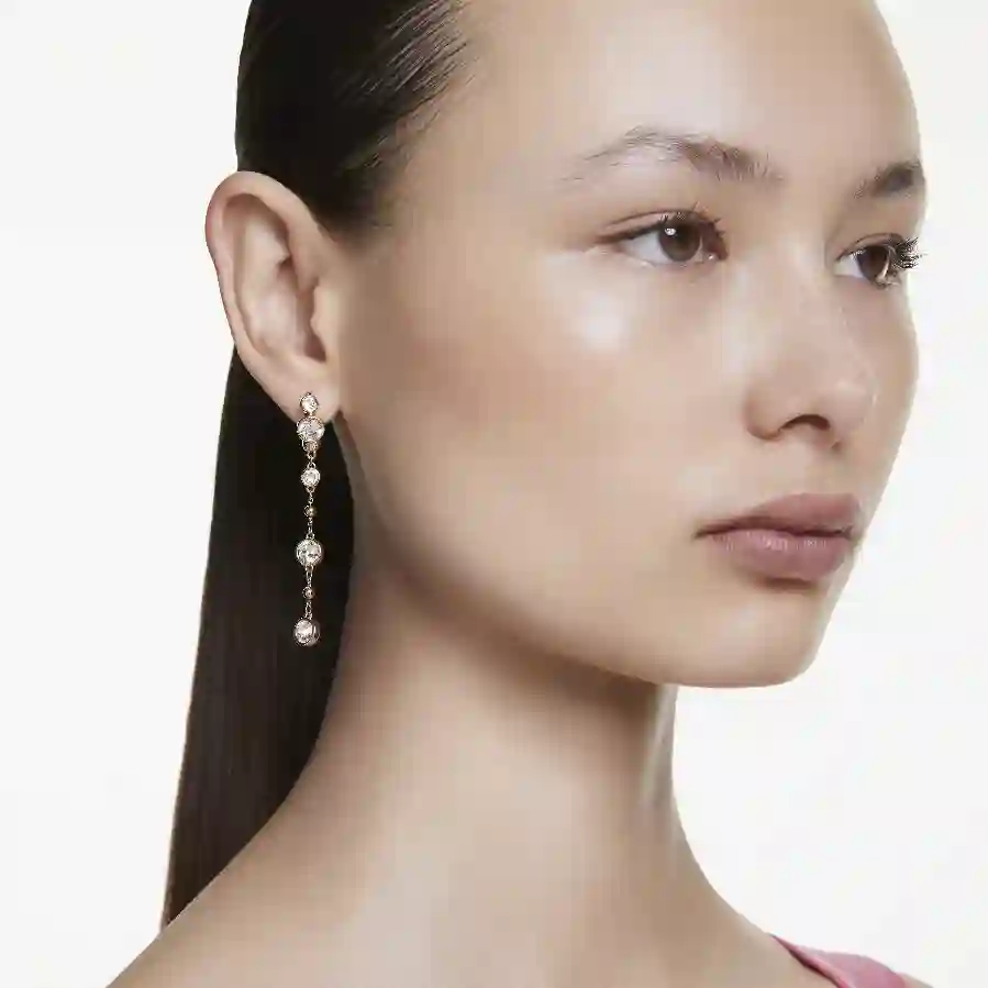 Resim Imber damla küpeler, Yuvarlak kesim, Beyaz, Karışık metal yüzey