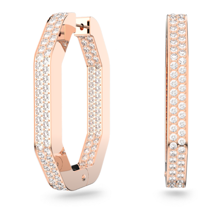 Resim Dextera halka küpeler, Sekizgen şekil, Büyük, Beyaz, Pembe altın rengi kaplama