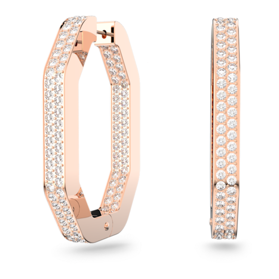 Resim Dextera halka küpeler, Sekizgen şekil, Büyük, Beyaz, Pembe altın rengi kaplama