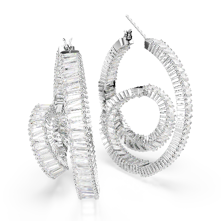 Resim Matrix halka küpeler, Baget kesim, Kurdele, Beyaz, Rodyum kaplama