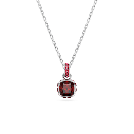 Resim Birthstone Kolye, Kare kesim, Ocak, Kırmızı, Rodyum kaplama