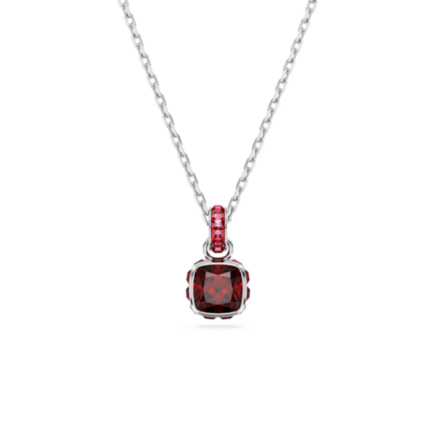 Resim Birthstone Kolye, Kare kesim, Ocak, Kırmızı, Rodyum kaplama