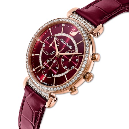 Resim Passage Chrono Saat, İsviçre Üretimi, Deri kayış, Kırmızı, Pembe altın rengi yüzey
