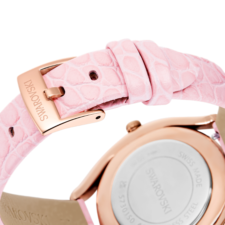 Resim Crystalline aura Saat, İsviçre Üretimi, Deri kayış, Pembe, Pembe altın rengi yüzey