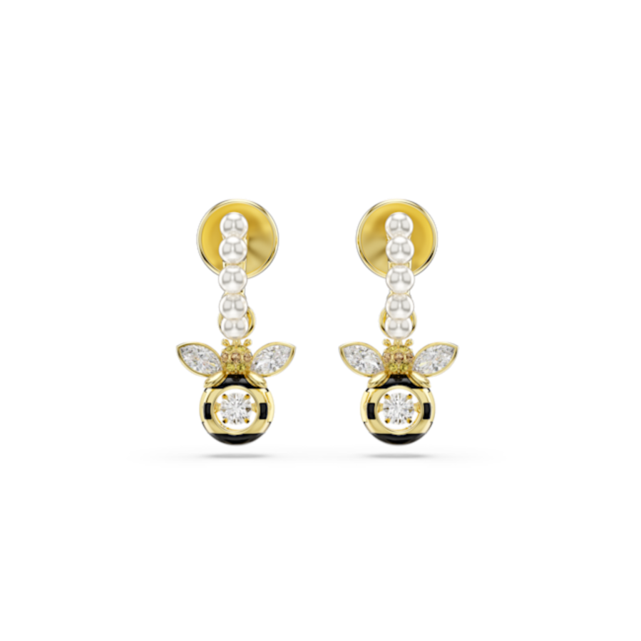 Resim Idyllia damla küpeler, Kristal inci, Karışık kesimler, Arı, Çok renkli, Altın rengi kaplama