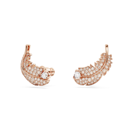 Resim Nice düğme Küpeler, Tüy, Beyaz, Pembe altın rengi kaplama