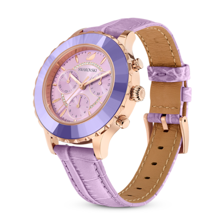 Resim Octea lux chrono Saat, İsviçre Üretimi, Deri kayış, Mor, Pembe altın rengi yüzey