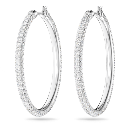 Resim Stone halka küpeler, Pavé, Büyük, Beyaz, Rodyum kaplama