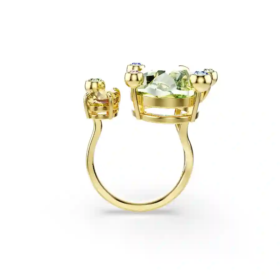 Resim Gema Açık Yüzük, Karışık kesimler, Çok renkli, Altın rengi kaplama