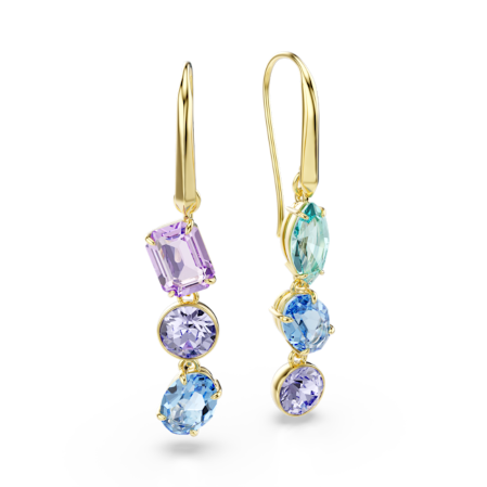 Resim Gema damla küpeler, Asimetrik tasarım, Karışık kesimler, Çok renkli, Altın rengi kaplama