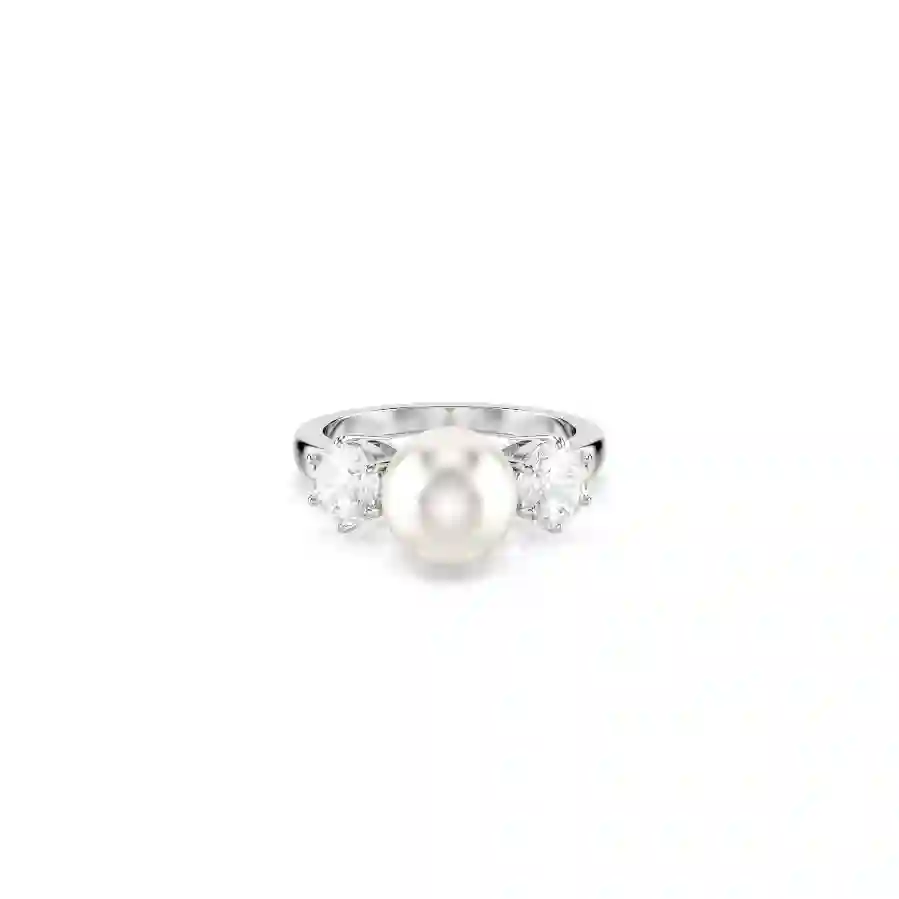 Resim Matrix Kokteyl Yüzüğü, Kristal inci, Yuvarlak kesim, Beyaz, Rodyum kaplama