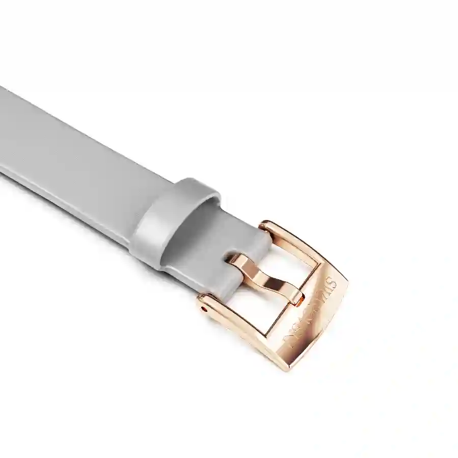 Resim Saat kordonu, 12mm. (0.47 inç) genişlik, Deri, Gümüş Rengi, Pembe altın rengi yüzey