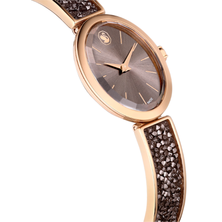 Resim Crystal Rock Oval Saat, İsviçre Üretimi, Kristal bileklik, Gri, Pembe altın rengi yüzey