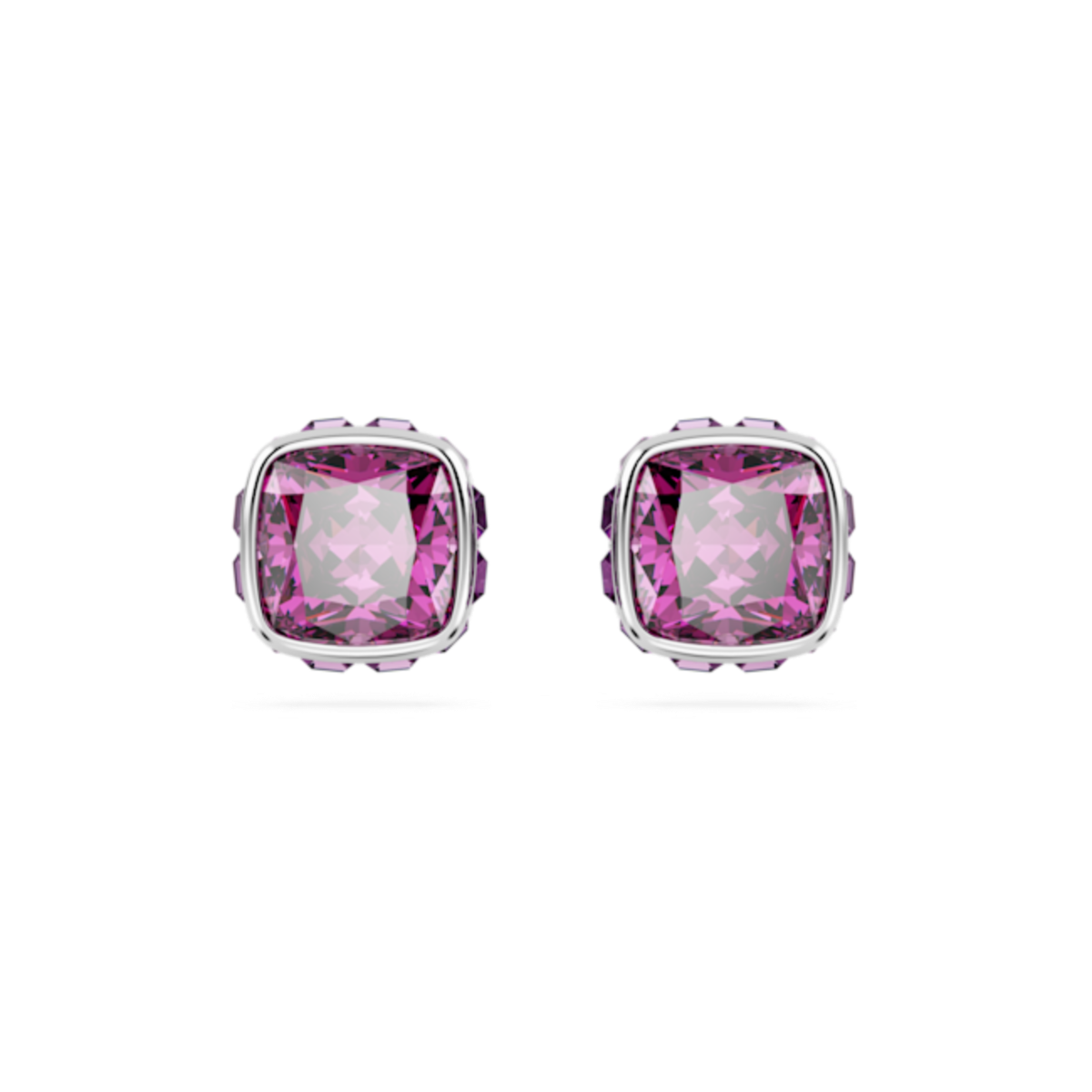 Resim Birthstone düğme Küpeler, Kare kesim, Şubat, Mor, Rodyum kaplama