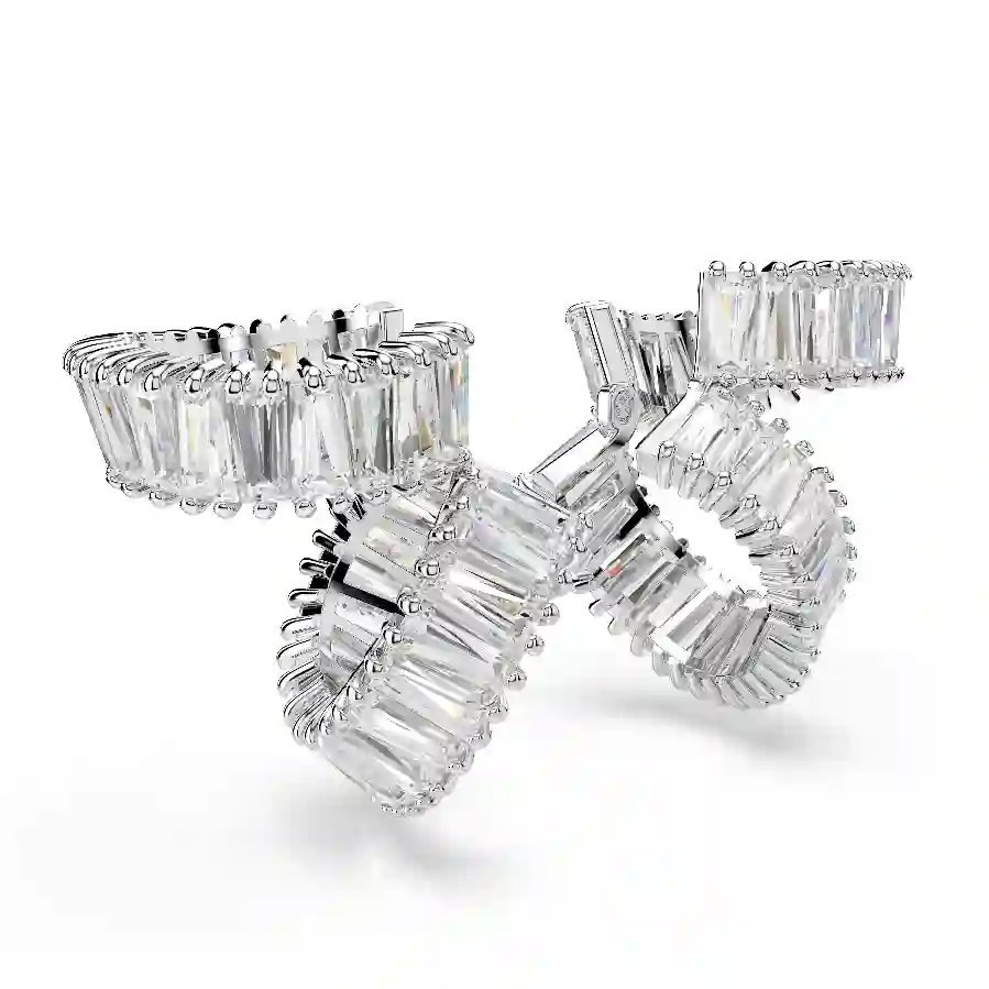 Resim Ariana Grande x Swarovski kelepçe küpe, Baget kesim, Beyaz, Rodyum kaplama