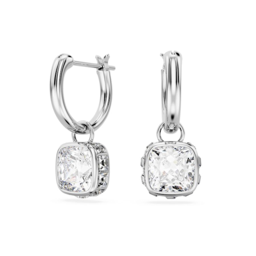 Resim Stilla damla küpeler, Kare kesim, Beyaz, Rodyum kaplama