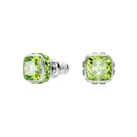 Resim Birthstone düğme Küpeler, Kare kesim, Ağustos, Yeşil, Rodyum kaplama