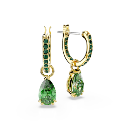 Resim Attract damla küpeler, Armut kesim, Yeşil, Altın rengi kaplama