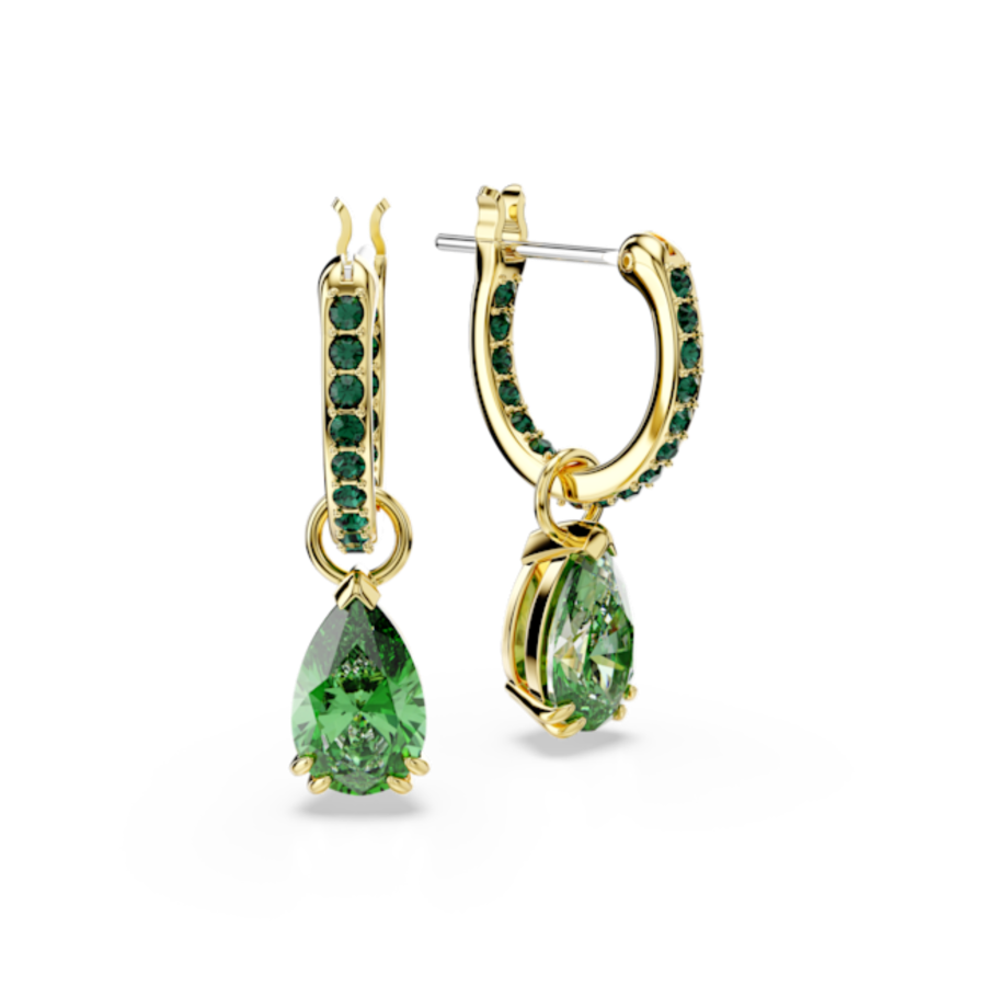 Resim Attract damla küpeler, Armut kesim, Yeşil, Altın rengi kaplama