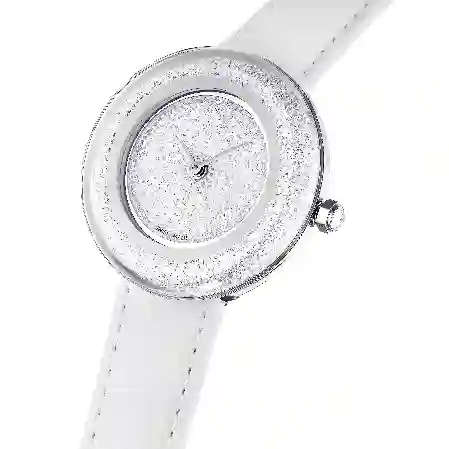 Resim Crystalline lustre Saat, İsviçre Üretimi, Deri kayış, Beyaz, Paslanmaz çelik