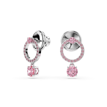 Resim Attract damla küpeler, Yuvarlak kesim, Pembe, Rodyum kaplama