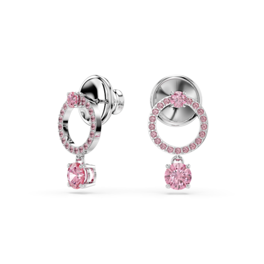 Resim Attract damla küpeler, Yuvarlak kesim, Pembe, Rodyum kaplama