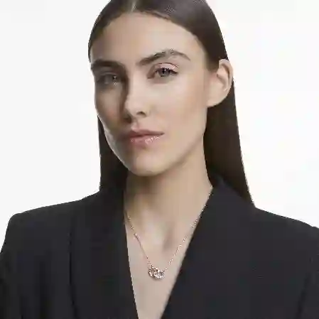 Resim Stone Kolye, İç içe geçmiş daireler, Beyaz, Pembe altın rengi kaplama