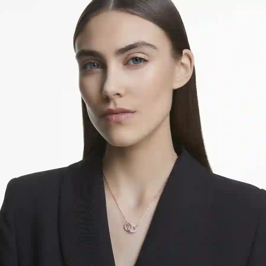 Resim Stone Kolye, İç içe geçmiş daireler, Beyaz, Pembe altın rengi kaplama