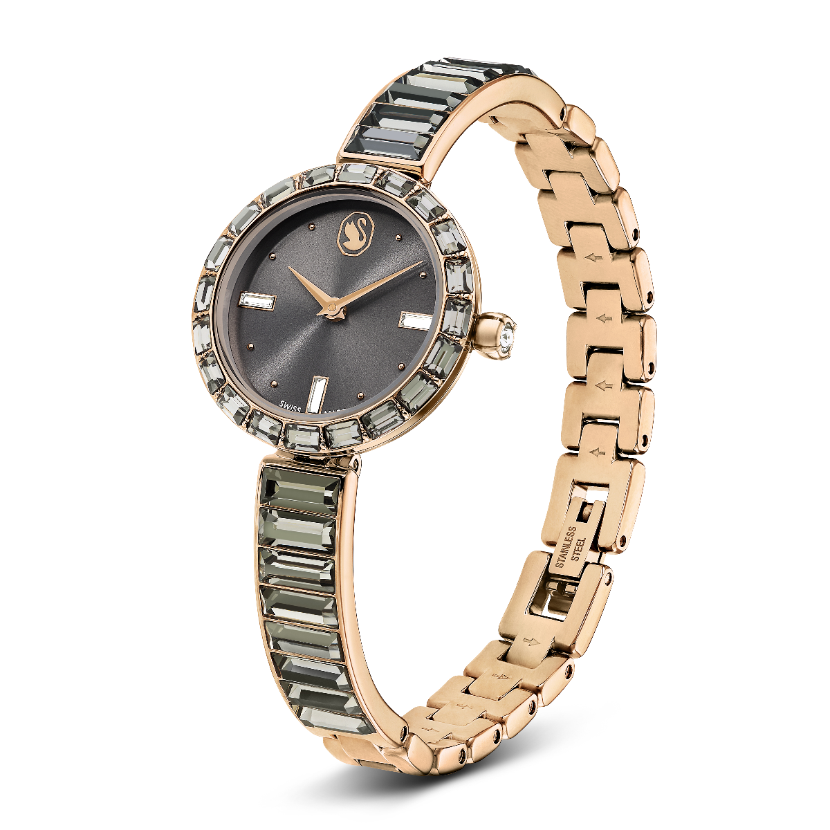Resim Matrix Bangle Saat, İsviçre Üretimi, Kristal bileklik, Gri, Pembe altın rengi yüzey