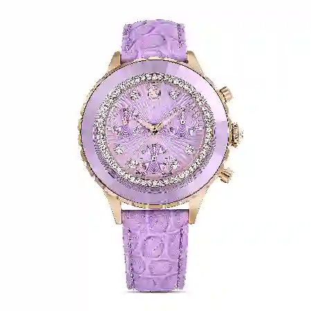 Resim Octea Chrono Saat, İsviçre Üretimi, Deri kayış, Mor, Pembe altın rengi yüzey