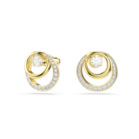 Resim Hyperbola düğme Küpeler, Yuvarlak kesim, Beyaz, Altın rengi kaplama