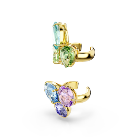 Resim Gema kelepçe küpe, Asimetrik tasarım, Karışık kesimler, Çok renkli, Altın rengi kaplama