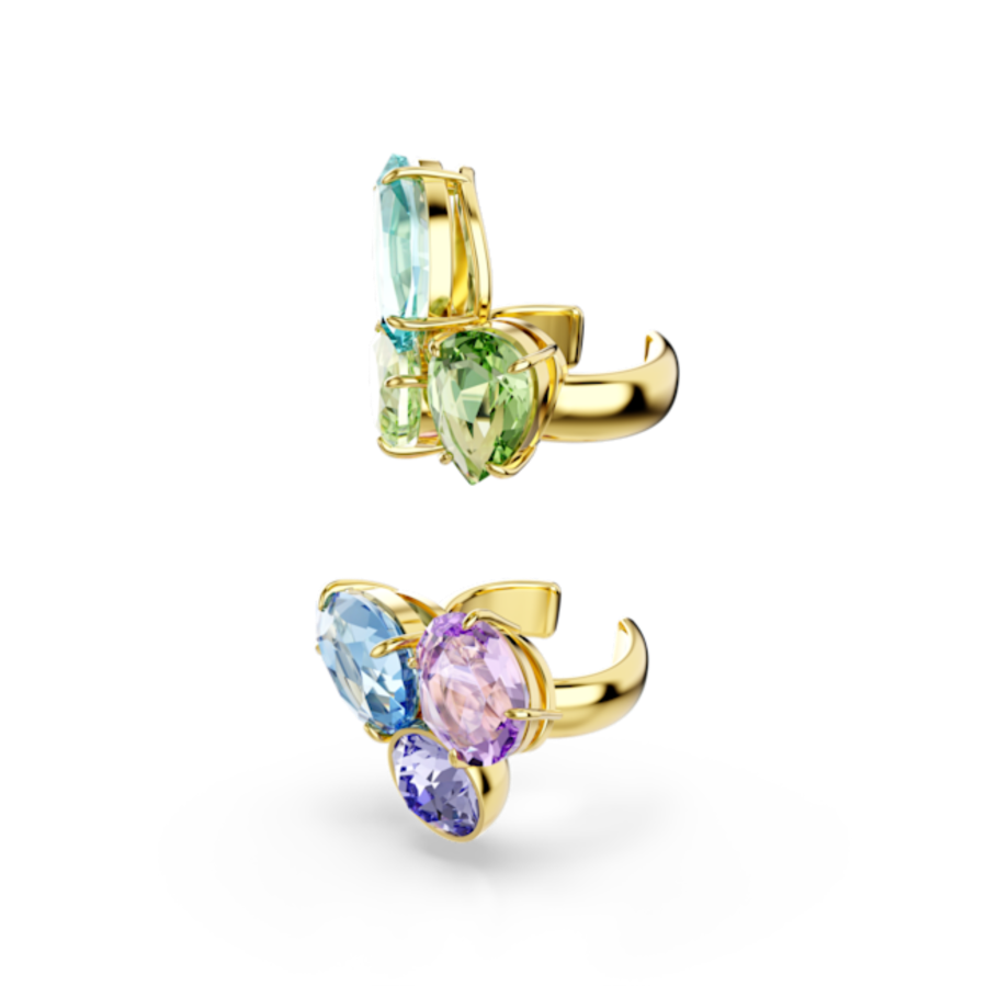 Resim Gema kelepçe küpe, Asimetrik tasarım, Karışık kesimler, Çok renkli, Altın rengi kaplama