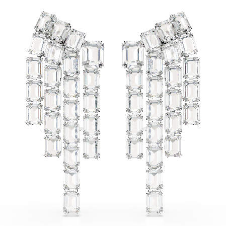 Resim Millenia Klipsli Küpeler, Sekizgen kesim, Avize, Beyaz, Rodyum kaplama