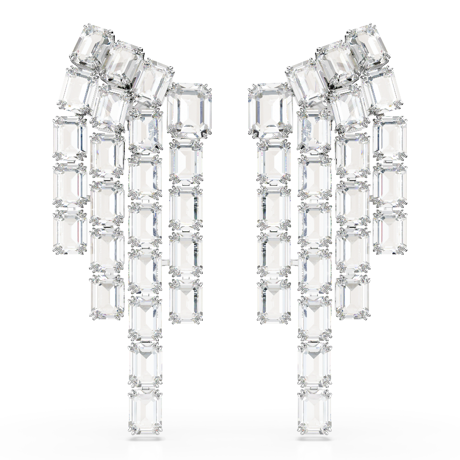 Resim Millenia Klipsli Küpeler, Sekizgen kesim, Avize, Beyaz, Rodyum kaplama