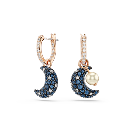 Resim Luna damla küpeler, Kristal inci, Asimetrik tasarım, Ay, Çok renkli, Pembe altın rengi kaplama